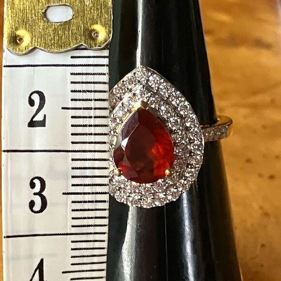 Natural Garnet Moissanite Sterling Silver Double Halo Ring Size 7.25 - Picture 6 of 8